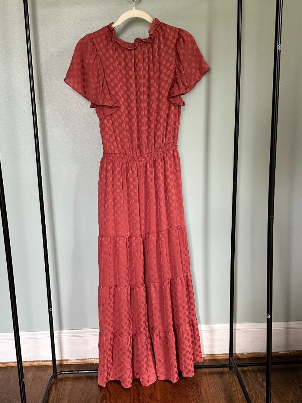 NWT Max Studio Polka Dot Tiered Flutter Sleeve Maxi Dress Medium - Picture 4 of 8